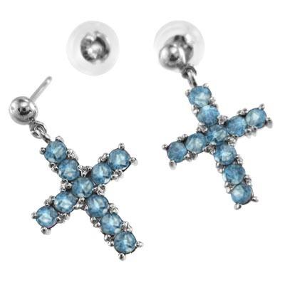 ジュエリーピアス クロス ブルートパーズ(青) Pt900 11月誕生石の画像