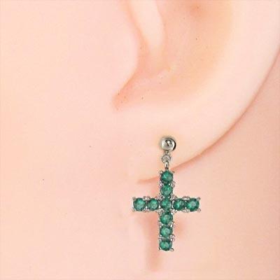 ジュエリーピアス クロス プラチナ900 5月の誕生石 エメラルドの画像