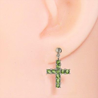 クロス ジュエリーピアス 8月誕生石 Pt900 ペリドットの画像