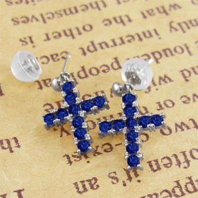 ピアス 白金（プラチナ）900 9月の誕生石 サファイア(青) クロスの画像