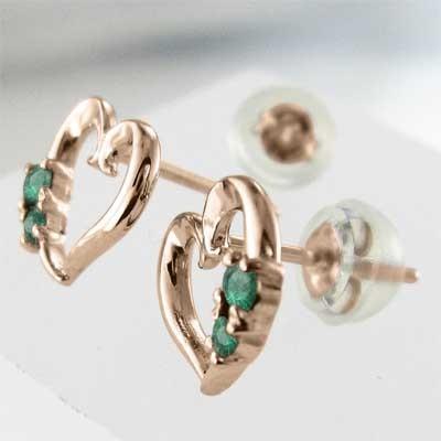 ジュエリーピアス 5月誕生石 ハート k18ピンクゴールド エメラルドの画像