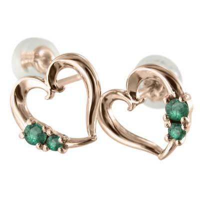 ジュエリーピアス 5月誕生石 ハート k18ピンクゴールド エメラルドの画像