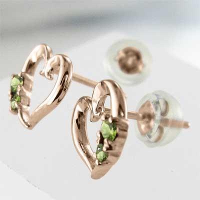 8月誕生石 ジュエリーピアス 18金ピンクゴールド ハート ペリドットの画像
