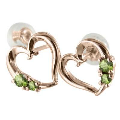 8月誕生石 ジュエリーピアス 18金ピンクゴールド ハート ペリドットの画像