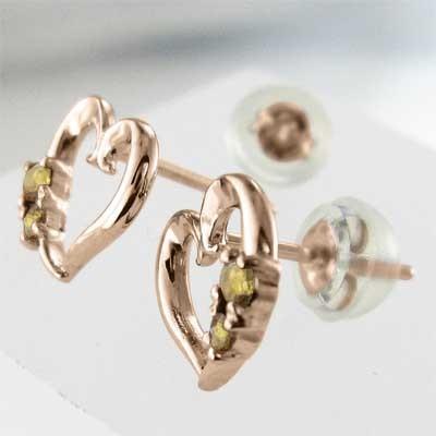 シトリン(黄水晶) 11月誕生石 ハート ピアス ピンクゴールドk18の画像