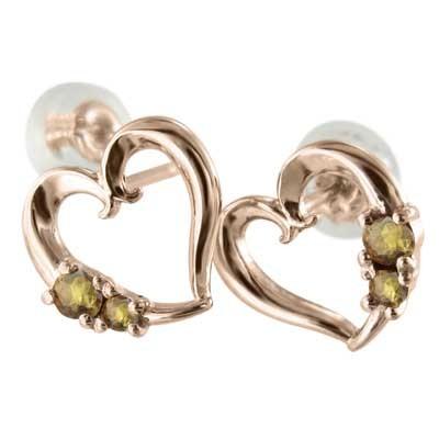 シトリン(黄水晶) 11月誕生石 ハート ピアス ピンクゴールドk18の画像