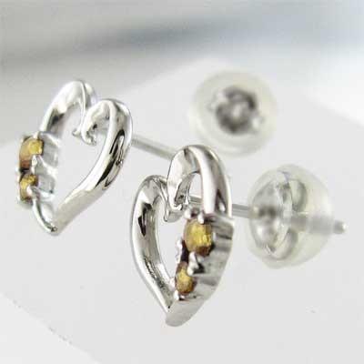 11月の誕生石 18金ホワイトゴールド ハート ピアス シトリントパーズの画像