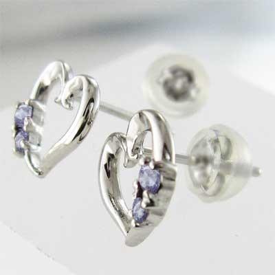 ハート タンザナイト ジュエリーピアス 18金ホワイトゴールド 12月誕生石の画像