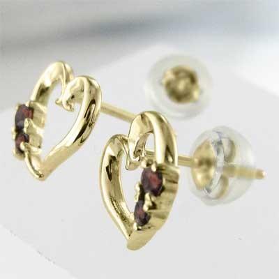 ピアス ハート 1月の誕生石 k18イエローゴールド ガーネットの画像