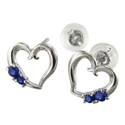 ブルーサファイア ペアピアス オープンハート 9月誕生石 プラチナ900 キャッチ付き