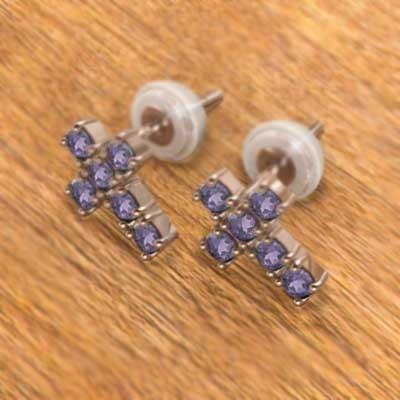 ピアス アメシスト(紫水晶) クロス 2月誕生石 18金ピンクゴールドの画像