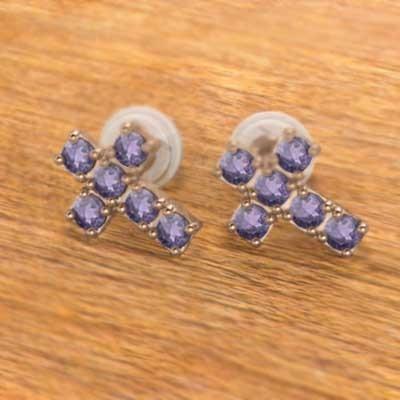 ピアス アメシスト(紫水晶) クロス 2月誕生石 18金ピンクゴールドの画像