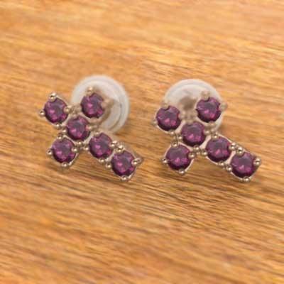 クロス ルビー ジュエリーピアス k18ピンクゴールド 7月の誕生石の画像