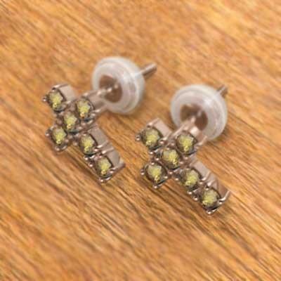 (黄水晶)シトリン 11月誕生石 ジュエリーピアス 18金ピンクゴールド クロスの画像