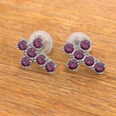 ルビー ジュエリーピアス クロス 7月誕生石 k18ホワイトゴールドの画像
