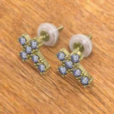 ピアス クロス 12月誕生石 18金イエローゴールド タンザナイトの画像