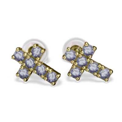 ピアス クロス 12月誕生石 18金イエローゴールド タンザナイトの画像