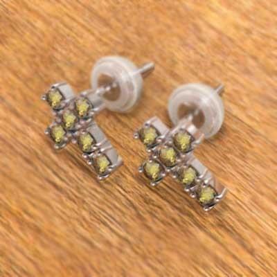 ピアス クロス (黄水晶)シトリン 11月誕生石 白金（プラチナ）900の画像