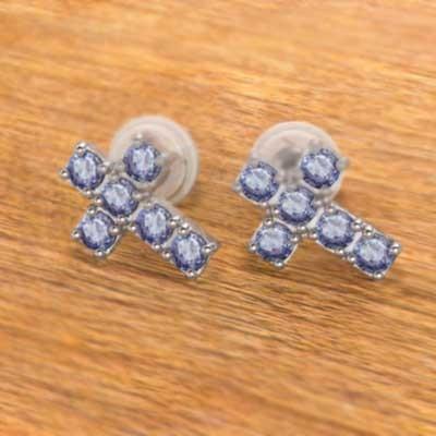 12月の誕生石 クロス ジュエリーピアス Pt900 タンザナイトの画像