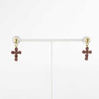 ピアス クロス ルビー 7月誕生石 k18イエローゴールドの画像