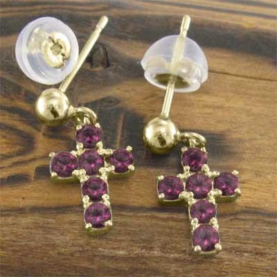 ピアス クロス ルビー 7月誕生石 k18イエローゴールドの画像
