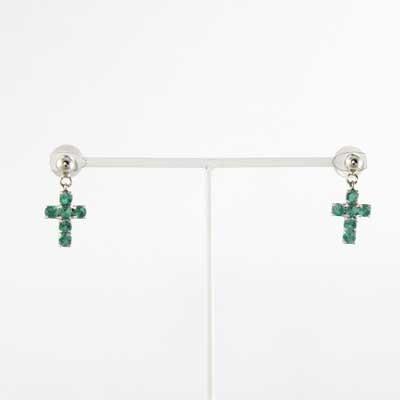 クロス 5月誕生石 ピアス プラチナ900 エメラルドの画像