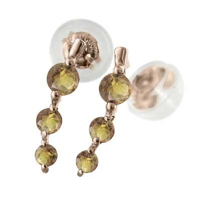 11月の誕生石 ジュエリーピアス シトリン k18ピンクゴールド スリーストーンの画像
