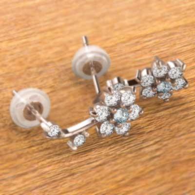 フラワー ピアス アクアマリン 天然ダイヤモンド k18ピンクゴールド 3月誕生石の画像