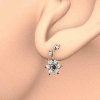 フラワー ブラックダイヤモンド 天然ダイヤモンド ジュエリーピアス k18ピンクゴールド 4月の誕生石の画像
