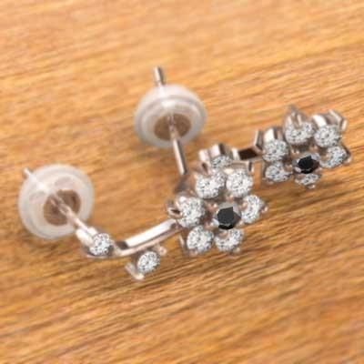 フラワー ブラックダイヤモンド 天然ダイヤモンド ジュエリーピアス k18ピンクゴールド 4月の誕生石の画像