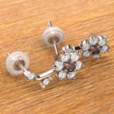 ガーネット ジュエリーピアス 1月誕生石 天然ダイヤモンド フラワー ピンクゴールドk18の画像