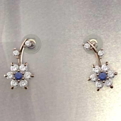 k18ピンクゴールド ジュエリーピアス フラワー ブルーサファイア 天然ダイヤモンド 9月の誕生石の画像