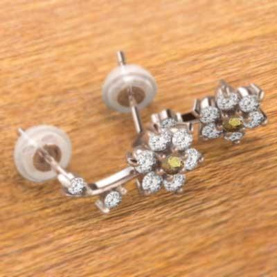 ピンクゴールドk18 ピアス 天然ダイヤモンド フラワー 11月誕生石 シトリン(黄水晶)の画像