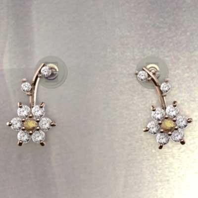 ピンクゴールドk18 ピアス 天然ダイヤモンド フラワー 11月誕生石 シトリン(黄水晶)の画像