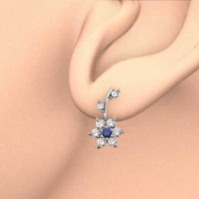 サファイヤ フラワー 9月の誕生石 天然ダイヤモンド ジュエリーピアス 18金ホワイトゴールドの画像