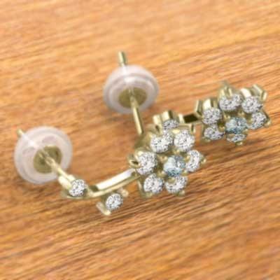 ジュエリーピアス フラワー 18金イエローゴールド 3月誕生石 天然ダイヤモンド アクアマリンの画像
