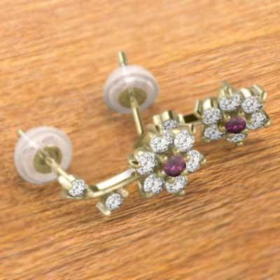 フラワー ルビー ジュエリーピアス 天然ダイヤモンド k18イエローゴールド 7月誕生石の画像