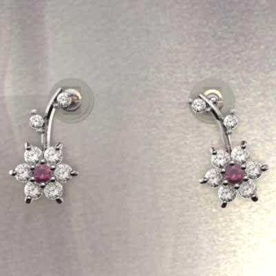 フラワー ルビー ジュエリーピアス 天然ダイヤモンド k18イエローゴールド 7月誕生石の画像