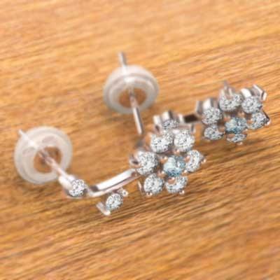 ジュエリーピアス Pt900 アクアマリン フラワー 3月誕生石 天然ダイヤモンドの画像