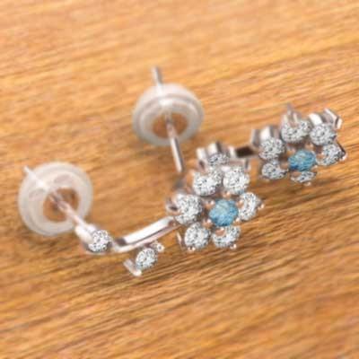 天然ダイヤモンド ピアス ブルートパーズ フラワー 11月の誕生石 プラチナ900の画像