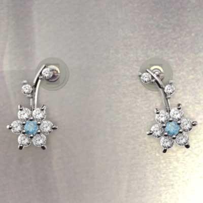 天然ダイヤモンド ピアス ブルートパーズ フラワー 11月の誕生石 プラチナ900の画像