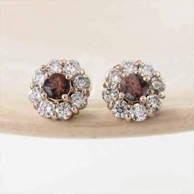 ジュエリーピアス 天然ダイヤモンド ガーネット k18ピンクゴールド フラワー 1月の誕生石の画像