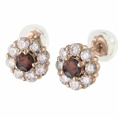 ジュエリーピアス 天然ダイヤモンド ガーネット k18ピンクゴールド フラワー 1月の誕生石の画像