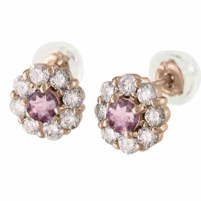天然ダイヤモンド ジュエリーピアス 10月誕生石 フラワー 18金ピンクゴールド ピンクトルマリンの画像