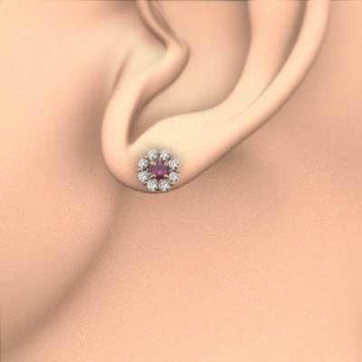 ピンクゴールドk18 ジュエリーピアス 天然ダイヤモンド 7月の誕生石 フラワー ルビーの画像