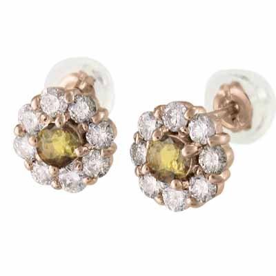 ピアス シトリン(黄水晶) フラワー k18ピンクゴールド 11月の誕生石 天然ダイヤモンドの画像