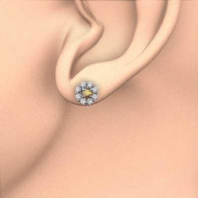 ピアス 天然ダイヤモンド シトリン(黄水晶) 11月の誕生石 フラワー k18ホワイトゴールドの画像