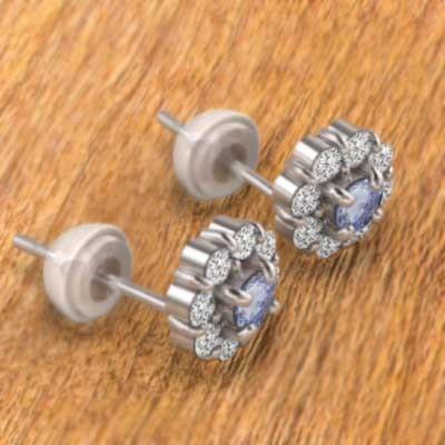 12月誕生石 天然ダイヤモンド ピアス フラワー k18ホワイトゴールド タンザナイトの画像