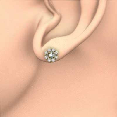 フラワー ピアス k18イエローゴールド アクアマリン 天然ダイヤモンド 3月の誕生石の画像