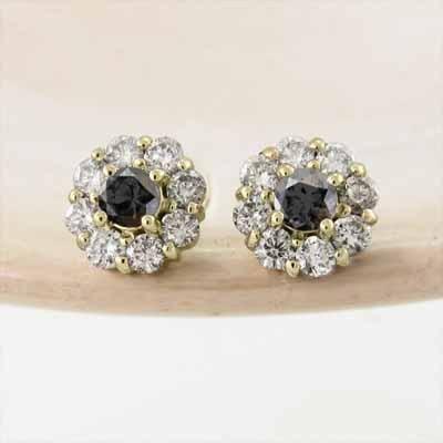 フラワー 4月誕生石 天然ダイヤモンド ピアス 18金イエローゴールド ブラックダイアの画像